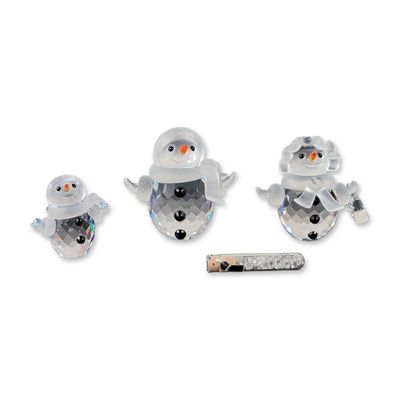 Sale Photo Thumbnail #193: 3pc Swarovski Faceted Crystal Snowman Figurine Family