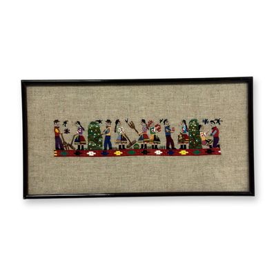 Sale Photo Thumbnail #260: Framed Embroidery Folk Art, Scenes of Village Life