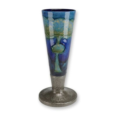 Sale Photo Thumbnail #5: Moorcroft Pottery and Tudric Pewter Mounted Vase, Moonlit Blue