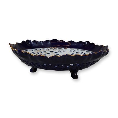Sale Photo Thumbnail #45: Gien Faience Vented Candy Dish with Blue White and Floral Accents
