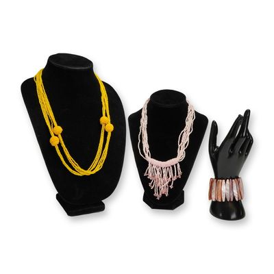Sale Photo Thumbnail #134: A Trio of Contemporary Beaded Necklaces and Shell Cuff Bracelet Set