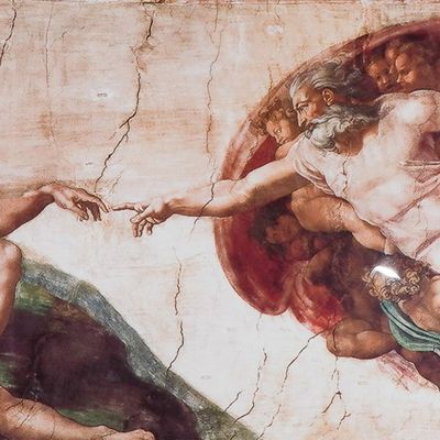 Sale Photo Thumbnail #199: Michelangelo (Aft.) Framed Poster of the Creation of Adam, Sistine Chapel