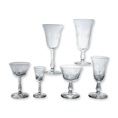 Sale Photo Thumbnail #255: Set of Six Assorted Facet-Cut and Etched Glasses
