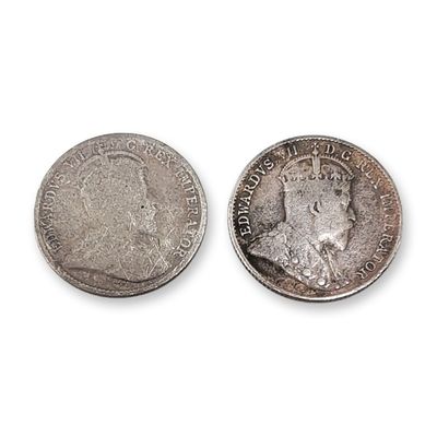 Sale Photo Thumbnail #393: 2pc 1904, 1907 Canada Silver 5 Cents Edward VII Coins