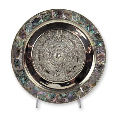 Sale Photo Thumbnail #355: Mexican Alpaca and Abalone Aztec Calendar Wall Plate