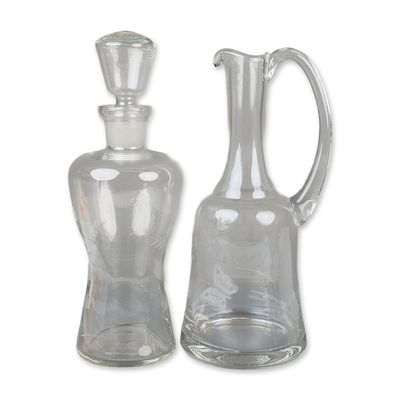 Sale Photo Thumbnail #261: 2pc Floral Pattern Glass Decanters