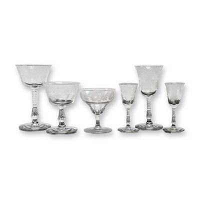 Sale Photo Thumbnail #256: 6pc Assortment of Libbey Rock Sharpe Crystal Stemware in the Marshfield Pattern