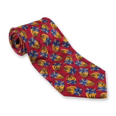 Sale Photo Thumbnail #212: Ungaro Paris Red Silk Necktie with Abstract Floral and Geometric Pattern