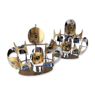 Sale Photo Thumbnail #74: Pair of Modern Brutalist Mixed Metal Sculptural Candleholders