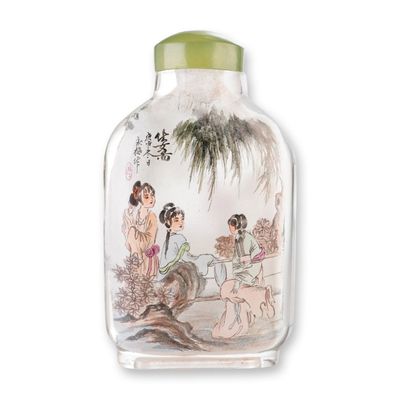 Sale Photo Thumbnail #128: Inside Painted Glass Snuff Bottle, Maidens in Garden