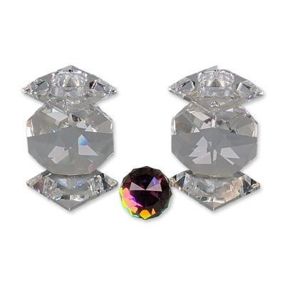 Sale Photo Thumbnail #410: 3pc Swarovski Silver Crystal Candle Holders and Iridescent Paperweight