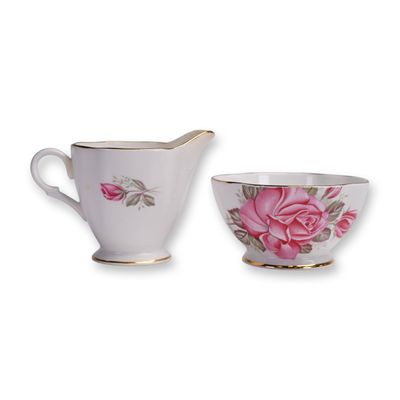 Sale Photo Thumbnail #51: 2pc Vintage Windsor Creamer and Sugar Bowl, Rose Motif