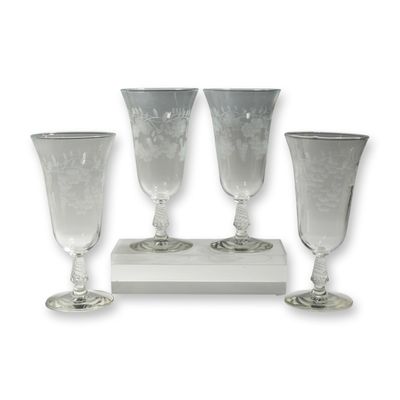 Sale Photo Thumbnail #254: 4pc Rock Sharpe Crystal Floral Etched Iced Tea Glasses