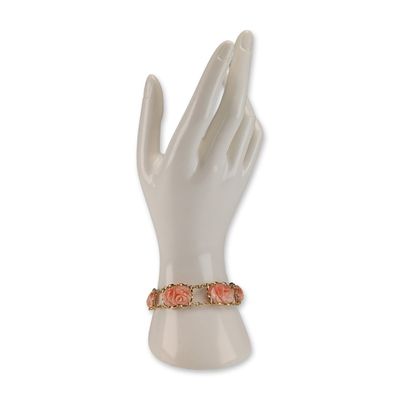 Sale Photo Thumbnail #138: 14K Yellow Gold and Carved Coral Rose Link Bracelet