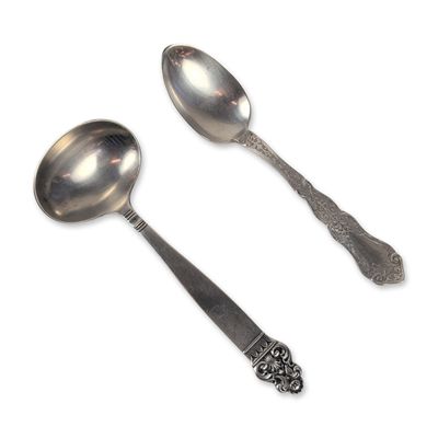 Sale Photo Thumbnail #55: Two Wm. Rogers and Th. Marthinsen Silver Plated Spoon and Ladle