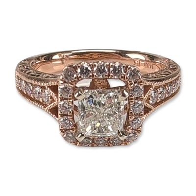 Sale Photo Thumbnail #362: IGI Certified 14K Rose Gold 0.96ct Radiant Cut Diamond Ring