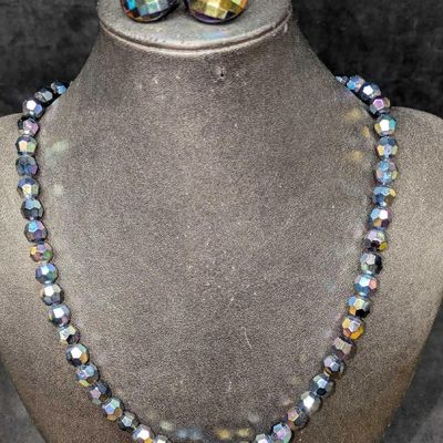 Vintage Crystal Glass Faceted Beaded Necklace And Earrings BBBB