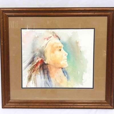 Framed Signed Watercolor Indian