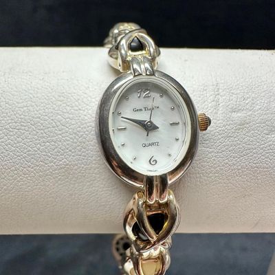 Sterling Silver Watch Onyx & Mother of Pearl Bracelet