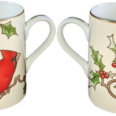 2 Fitz & Floyd Christmas Holly Cardinal Mugs Retired