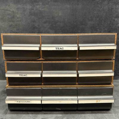 TEAC and Realistic 8-Track Tape Storage Cases Lot of 3 Wood Grain Plastic Drawer Holders