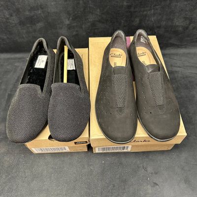 Clarks Collection Women's Comfort Shoes Lot of 2 Pairs Black Slip On Styles