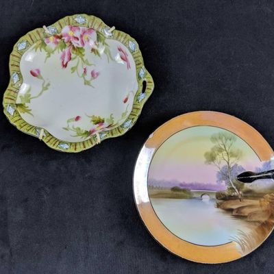 Set Of Two Hand Painted Antique Porcelain Plates