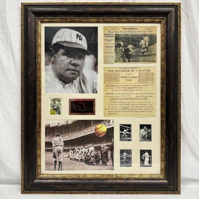 Framed Babe Ruth Memorabilia Collage with Replica Photos Documents Cards R118