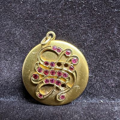 Art Nouveau Style 10K Gold Locket with Pink Stone Accents