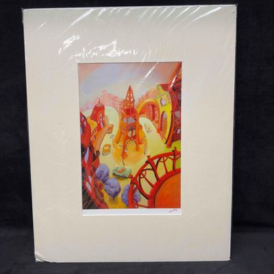 Suro Kim Print Signed Surrealistic Car Through Winding Roads Street Scene