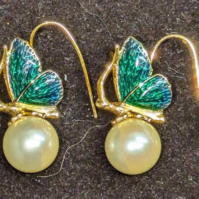 Kenneth Jay Lane Enamel And Pearl Butterfly Earrings