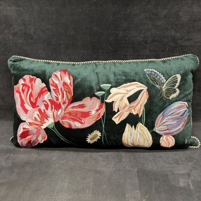 MacKenzie-Childs Embroidered Floral Velvet Lumbar Accent Pillow