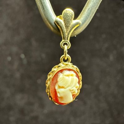 Carved Shell Cameo 14K Gold Earrings Art Deco Style