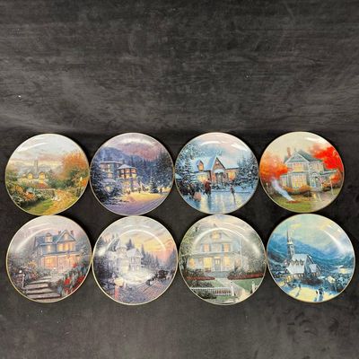 Collection of Eight Thomas Kinkade Collector Plates Cottage and Winter Scenes