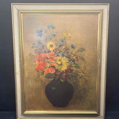 Framed Print On Wood Board Of Odilon Redon's Wildflowers
