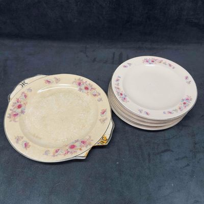 Royal Beige Ware Blue Moon Plate Set Nine Pink Floral Plates