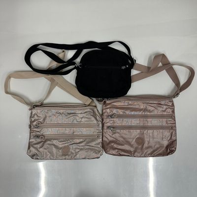 3 Kipling Crossbody Bags Two Metallic Rose Gold and One Black Nylon