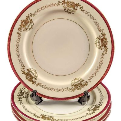 4 China Maroon Trim With Gold Inlay Dinner Plates
