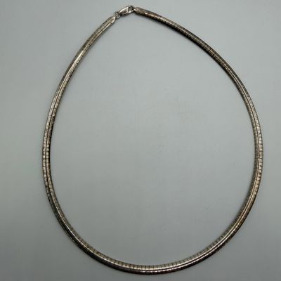 Italian 925 Omega Style Sterling Flay Lay Necklace Italy
