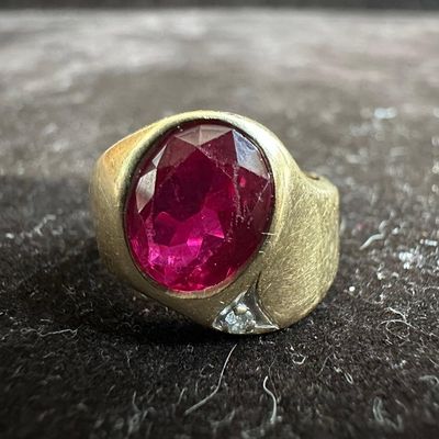 Lab Created Red Ruby and Moissanite 14K Yellow Gold Ring