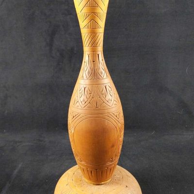 Vintage Hand Carved Wooden Bowling Pin With Stand