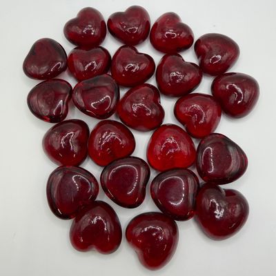 Lot of 23 Red Heart Shaped Art Glass Pieces Paperweights Ruby Red
