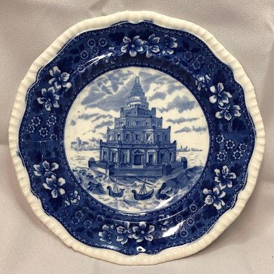 Copeland Blue Transferware Plate - Pharos of Alexandria