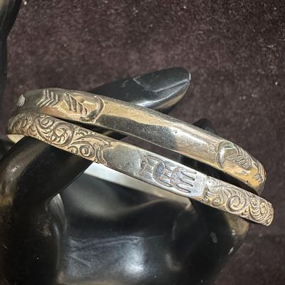 Sterling Silver Bangle Bracelets Set Etched Design Bracelet Pair O29