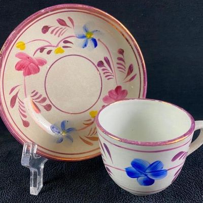 Antique Pink Lustreware Cup & Saucer