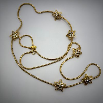 Nolan Miller Crystal Rhinestone Star Snake Chain Necklace Long