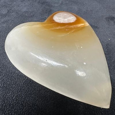 Large Polished Onyx Heart Stone Natural Brown and Cream Crystal Display Paper Weight