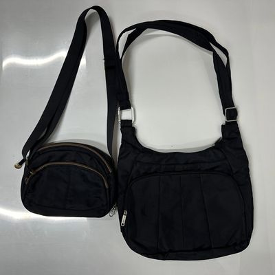 Travelon 2 Black Nylon Crossbody Handbags with Detachable Wallet Pouch