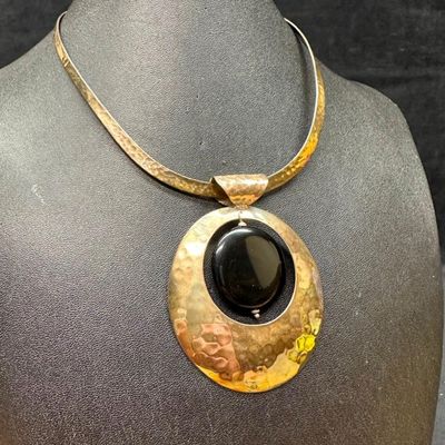 Sterling Onyx Concentric Pendant Necklace
