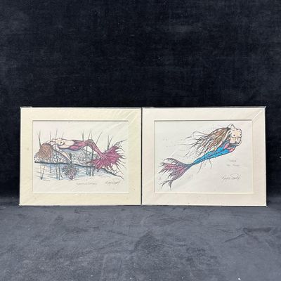 Pair Mermaid Art Prints Signed by Marjorie Smith Lily Goddess of Dreams and Thalura The Muse
